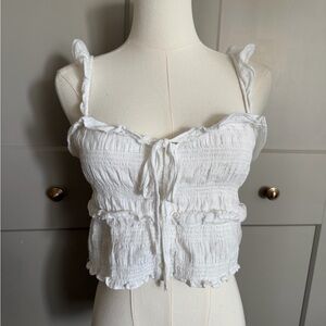 American Eagle Smocked Ruffle Tie Front Crop Top White Size XS